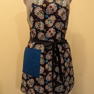 NWT Handmade Reversible Apron - sugar skulls and dots - One Size - OOAK